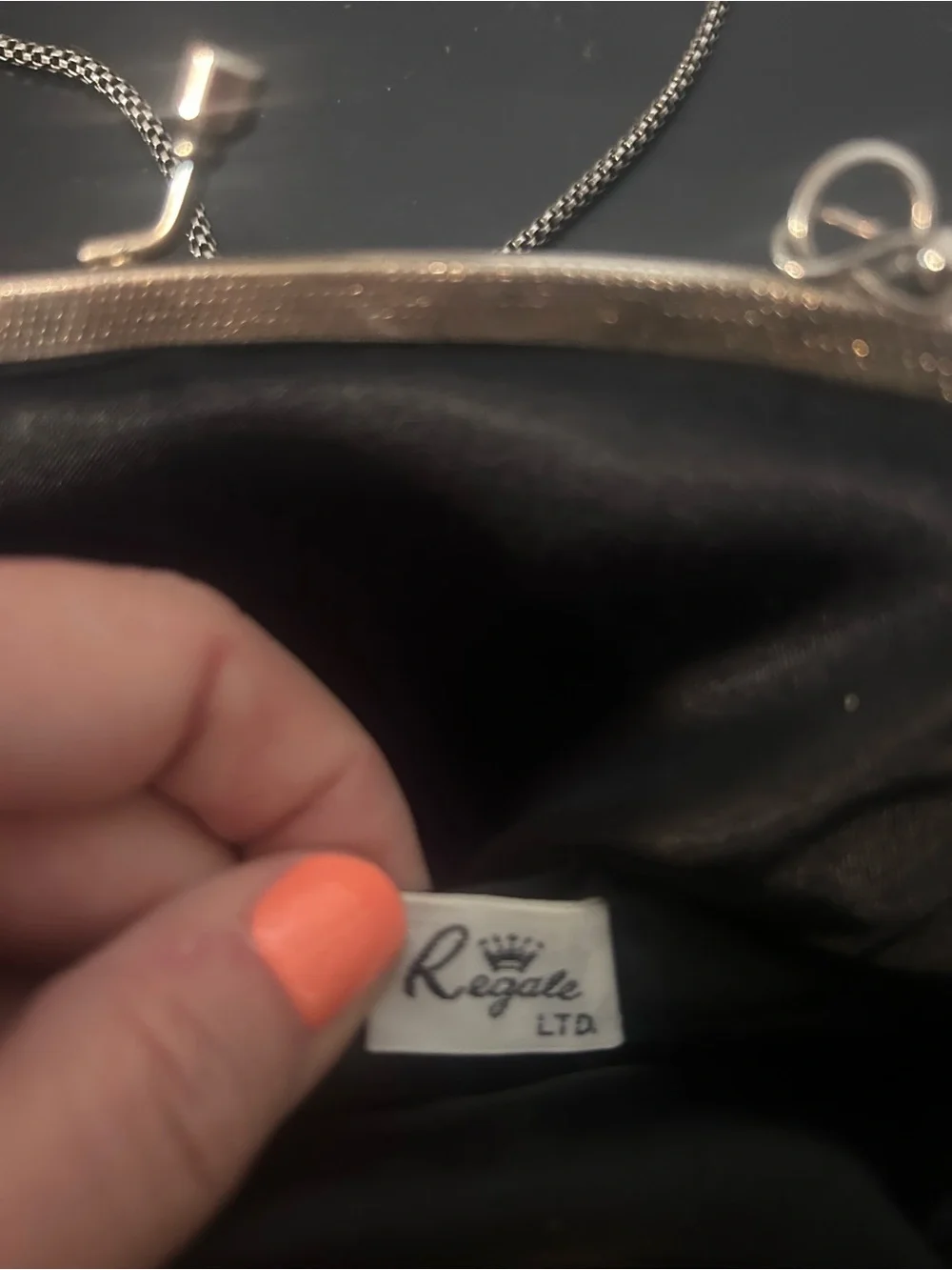 Vintage Regale Ltd Black Beaded Evening Bag Kiss Lock Clutch Purse Chain Strap